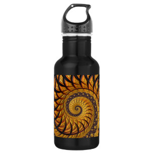 Abstraktes Schwarz-Gold-Spiral-Fraktal Edelstahlflasche