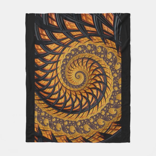 Abstraktes Schwarz-Gold-Spiral-Fraktal Fleecedecke (Vorderseite)