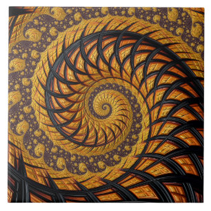 Abstraktes Schwarz-Gold-Spiral-Fraktal Fliese