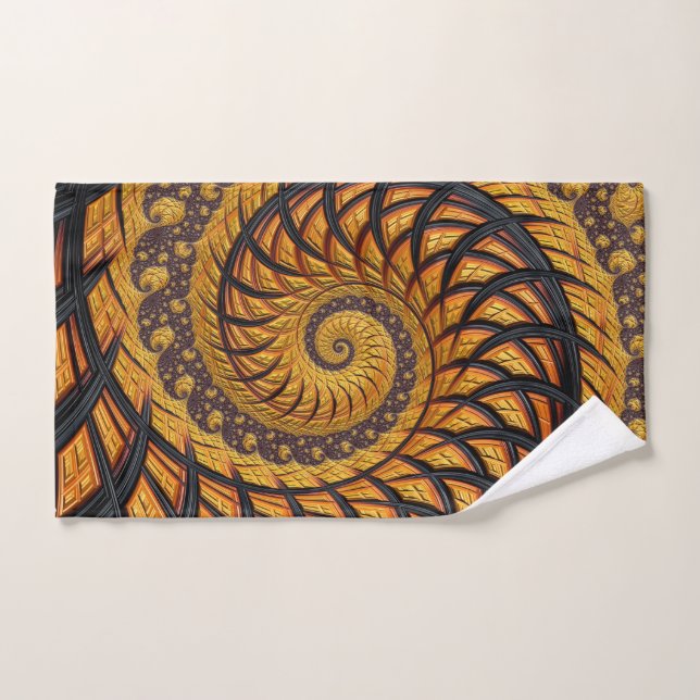 Abstraktes Schwarz-Gold-Spiral-Fraktal Handtuch (Handtuch)