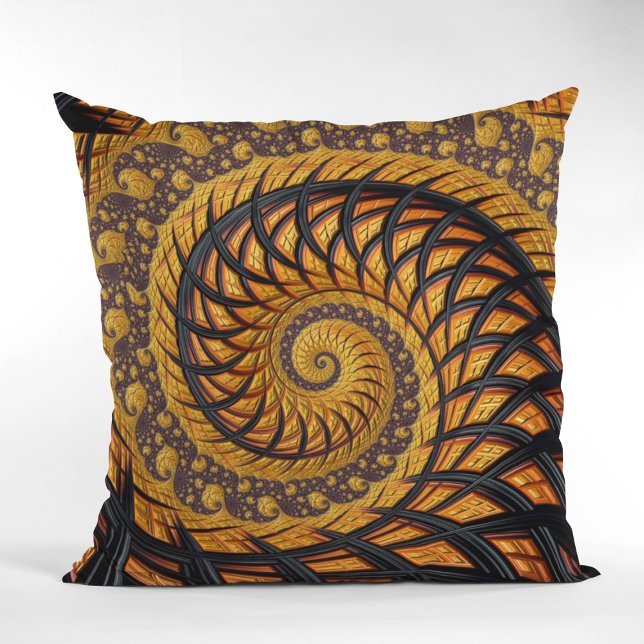 Abstraktes Schwarz-Gold-Spiral-Fraktal Kissen (Von Creator hochgeladen)