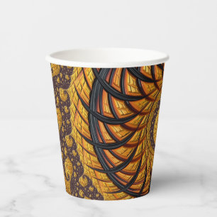 Abstraktes Schwarz-Gold-Spiral-Fraktal Pappbecher
