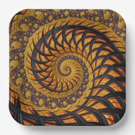 Abstraktes Schwarz-Gold-Spiral-Fraktal Pappteller
