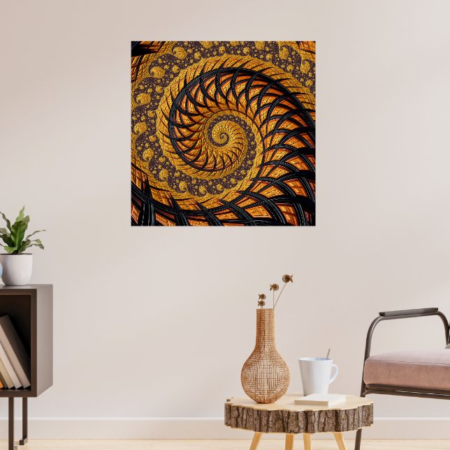 Abstraktes Schwarz-Gold-Spiral-Fraktal Poster (Wohnzimmer 3)