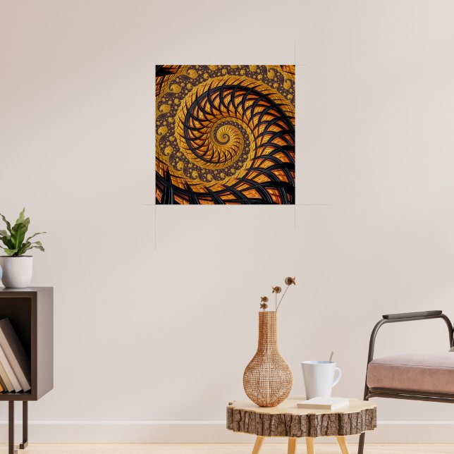 Abstraktes Schwarz-Gold-Spiral-Fraktal Poster (Wohnzimmer 3)