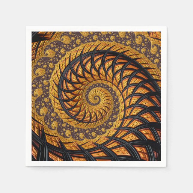 Abstraktes Schwarz-Gold-Spiral-Fraktal Serviette (Vorderseite)