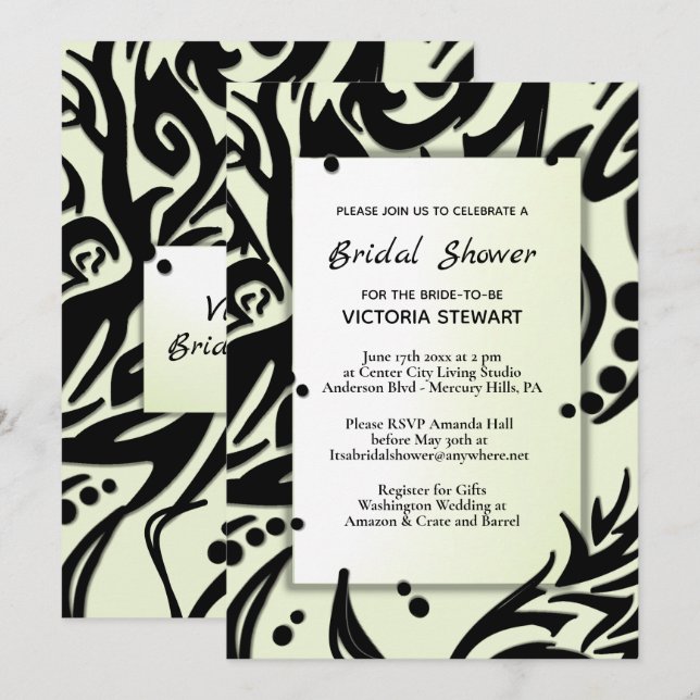 Abstraktes Schwarz-Grün-Brautparty Einladung (Vorne/Hinten)