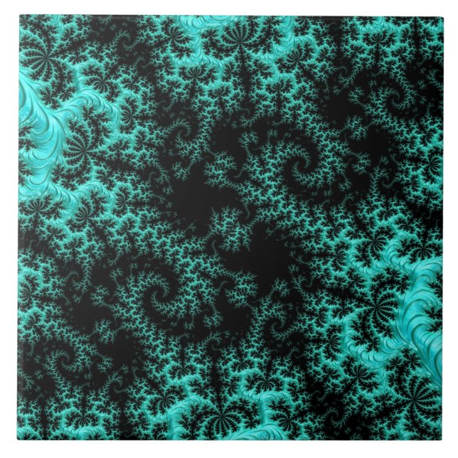 Abstraktes Schwarz-Grün-Fraktal Kunst Fliese (Vorderseite)