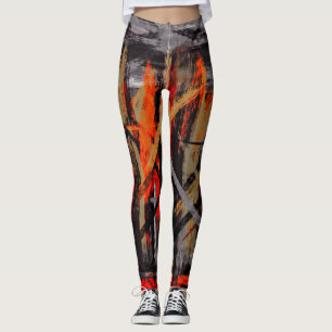 Abstraktes Schwarz-Orange-Gemälde #2 Leggings