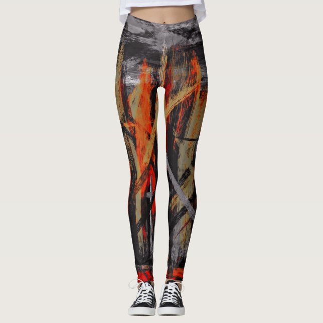 Abstraktes Schwarz-Orange-Gemälde #2 Leggings (Vorderseite)