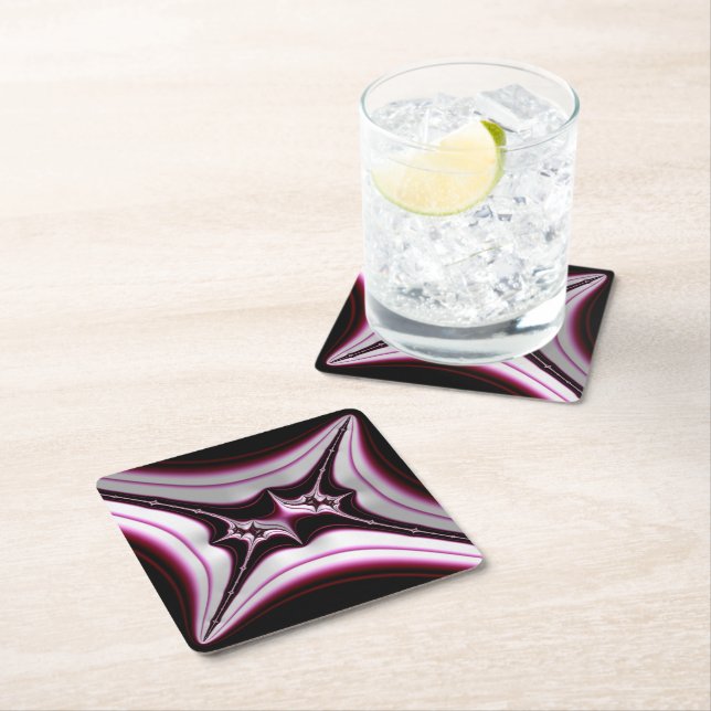 Abstraktes Schwarz-Rosa-Spiky-Fraktal Symmetrie Untersetzer (Vor Ort)