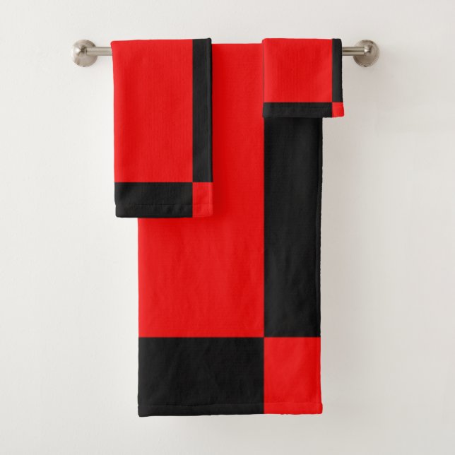 Abstraktes Schwarz-Rot-Muster Badhandtuch Set (Insitu)