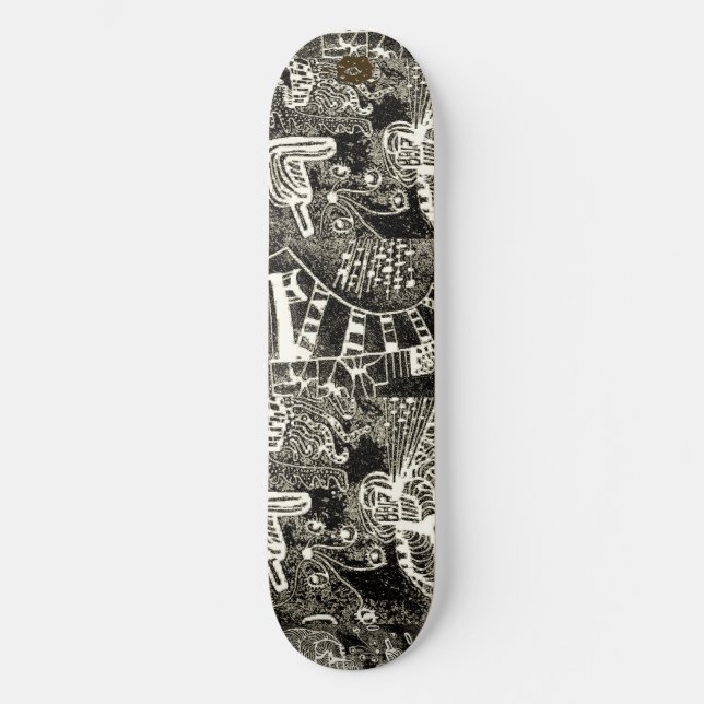 Abstraktes Schwarz-Sepia Skateboard (Vorderseite)