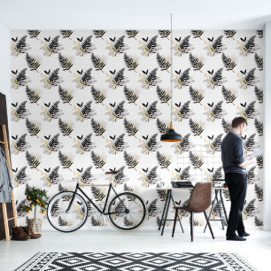 Abstraktes Schwarz-Silber- und Goldmuster Tapete