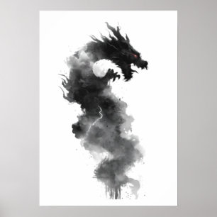 Abstraktes Schwarz-Tinten-Rauch-Drache Fantasy-Pos Poster