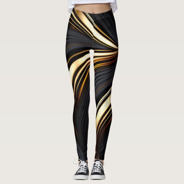 Abstraktes Schwarz und Gold Leggings (Vorderseite)