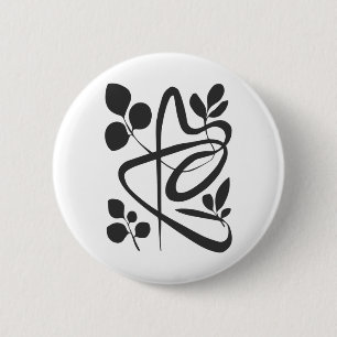 Abstraktes Schwarz-Weiß-Blumendesign Mitte des Jah Button