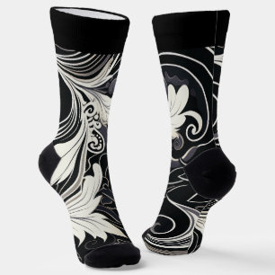 Abstraktes Schwarz-Weiß-Blumenmuster Socken