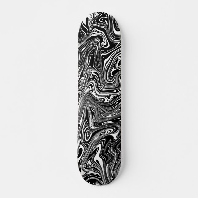 Abstraktes Schwarz-Weiß-Flüssig-Marmor-Muster Skateboard (Vorne)