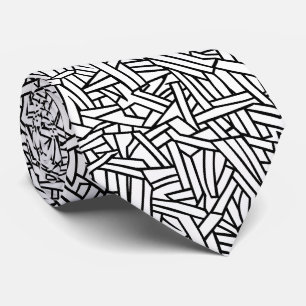 Abstraktes Schwarz-Weiß-Geometrisches Linienmuster Krawatte