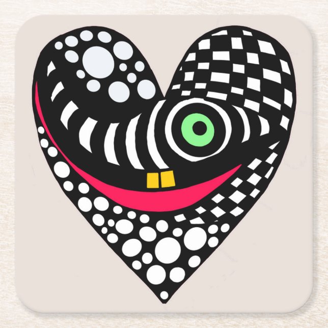 Abstraktes Schwarz/Weiß-Herz Rechteckiger Pappuntersetzer (Vorderseite)