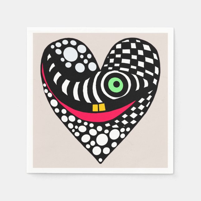 Abstraktes Schwarz/Weiß-Herz Serviette (Vorderseite)