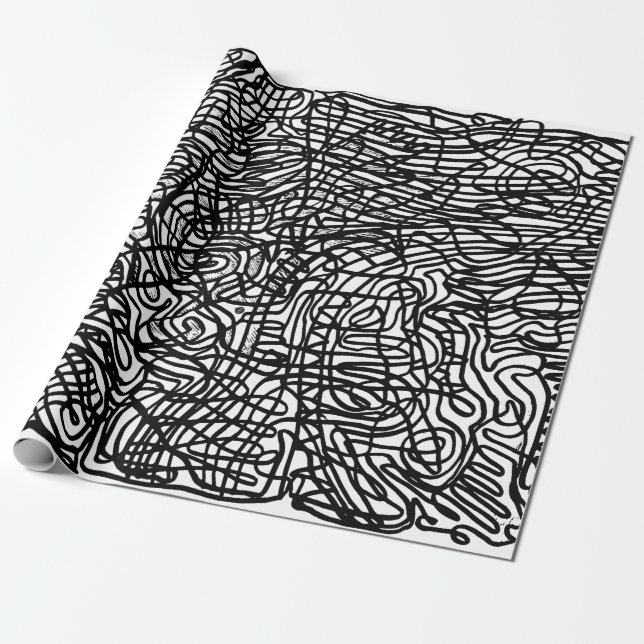 Abstraktes Schwarz-Weiß-Linienmuster Geschenkpapier (Ungerollt)