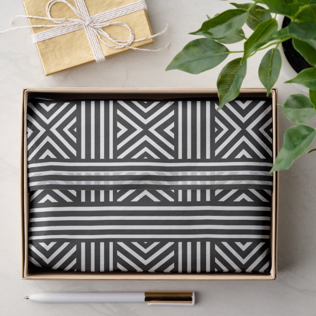 Abstraktes Schwarz-Weiß-Linienmuster Seidenpapier (Geschenk)