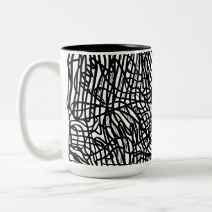 Abstraktes Schwarz-Weiß-Linienmuster Zweifarbige Tasse