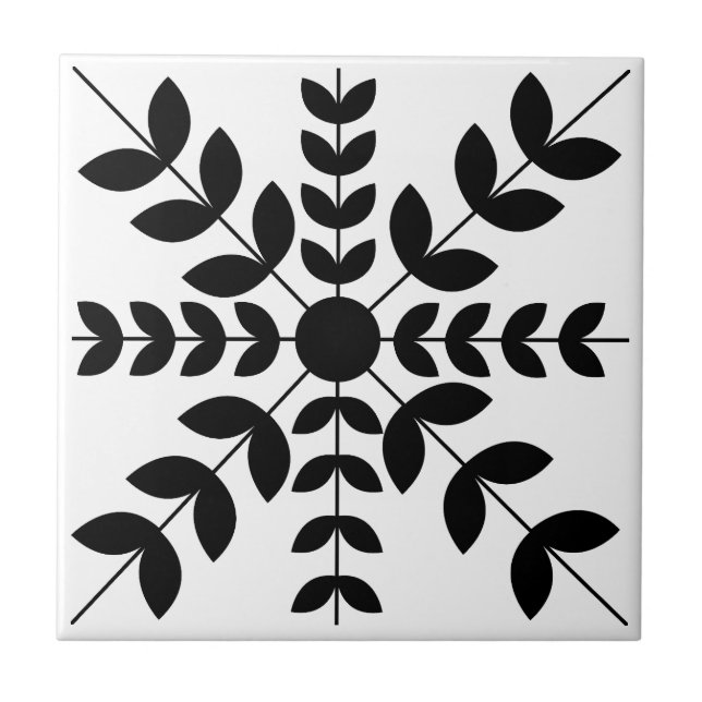 Abstraktes Schwarz-Weiß-Mandala-Blumenmuster Fliese (Vorderseite)