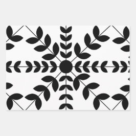 Abstraktes Schwarz-Weiß-Mandala-Blumenmuster Geschenkpapier Set