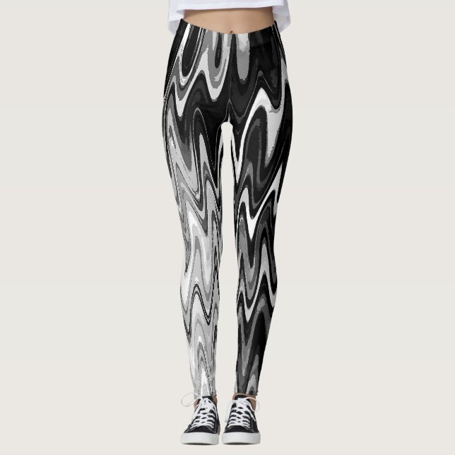 Abstraktes Schwarz-Weiß-Muster Leggings (Vorderseite)