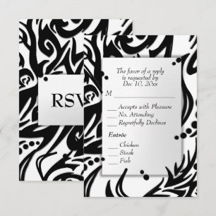Abstraktes Schwarz-Weiß-Tribal mit Menü-UAWG RSVP Karte