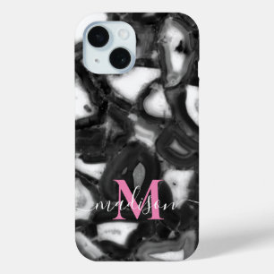 Abstraktes Schwarz-weißes Agating Geode Monogramm Case-Mate iPhone Hülle