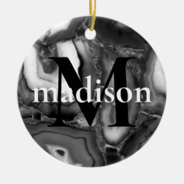 Abstraktes Schwarz-weißes Agating Geode Monogramm  Keramik Ornament