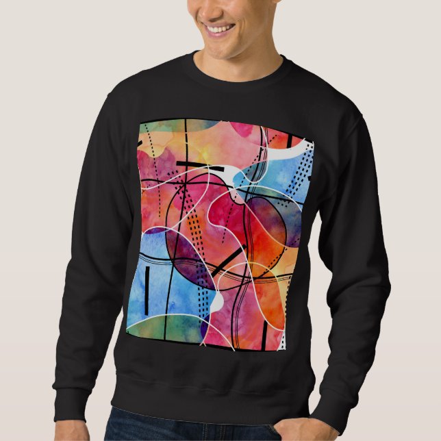 Abstraktes Schwarz-weißes Wasserfarbmuster Sweatshirt (Vorderseite)