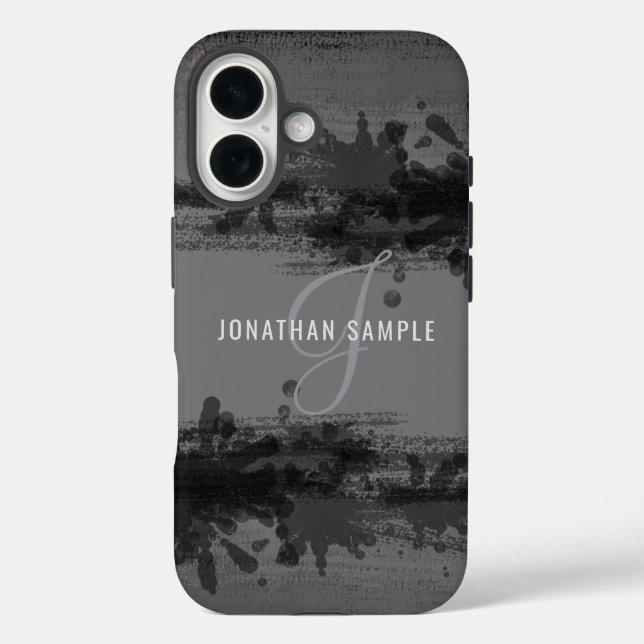 Abstraktes Schwarzes Aquarell-Monogramm Case-Mate iPhone Hülle (Rückseite)