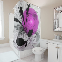 Abstraktes Schwarzes Grau mit Magenta Fraktal Kuns Duschvorhang