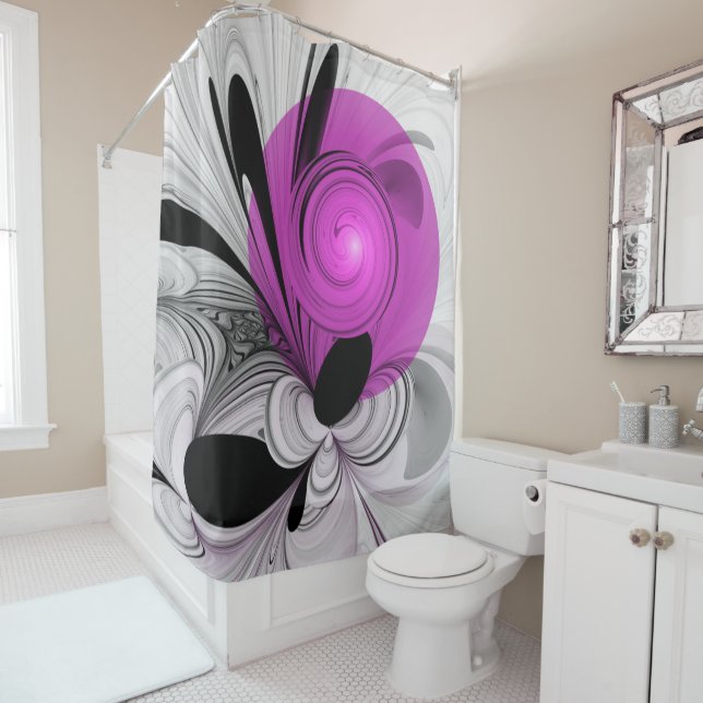 Abstraktes Schwarzes Grau mit Magenta Fraktal Kuns Duschvorhang (Beispiel)