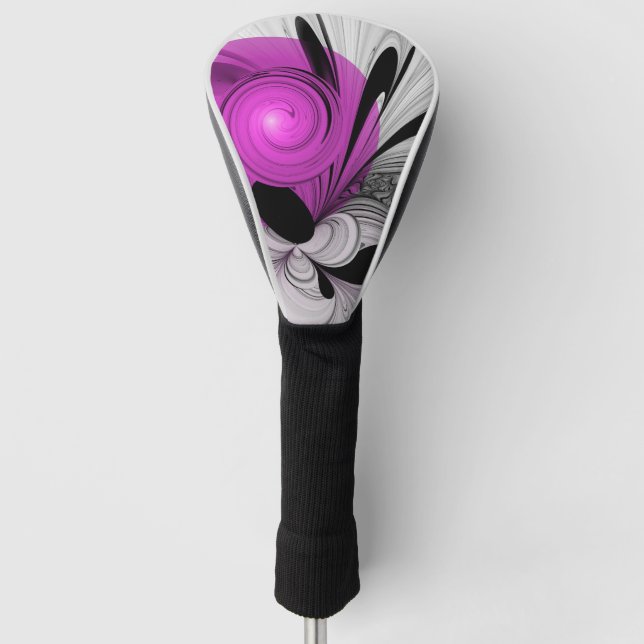 Abstraktes Schwarzes Grau mit Magenta Fraktal Kuns Golf Headcover (Vorderseite)