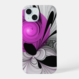 Abstraktes Schwarzes Grau mit Magenta Fraktal Kuns iPhone 15 Hülle