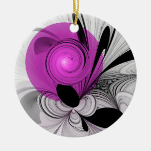 Abstraktes Schwarzes Grau mit Magenta Fraktal Kuns Keramik Ornament