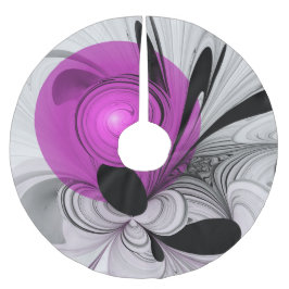 Abstraktes Schwarzes Grau mit Magenta Fraktal Kuns Polyester Weihnachtsbaumdecke