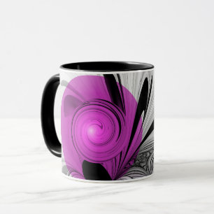 Abstraktes Schwarzes Grau mit Magenta Fraktal Kuns Tasse