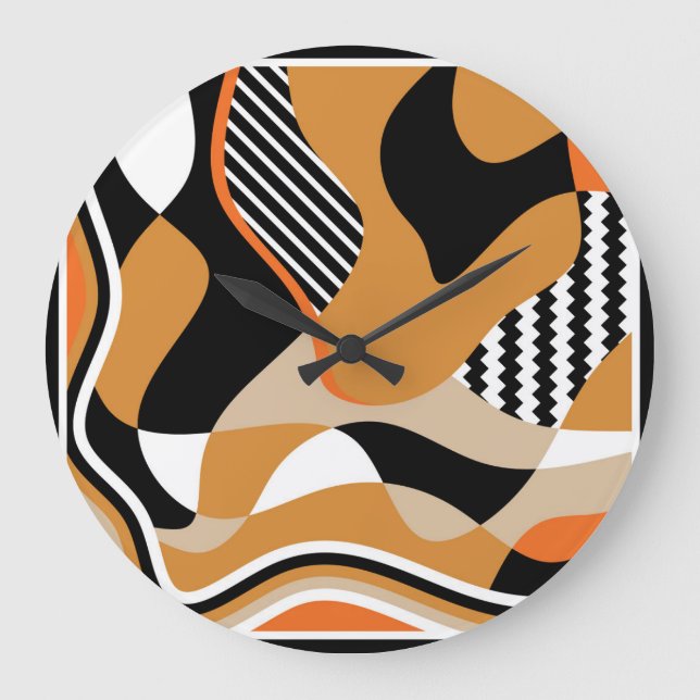 Abstraktes schwarzes Muster Große Wanduhr (Vorderseite)