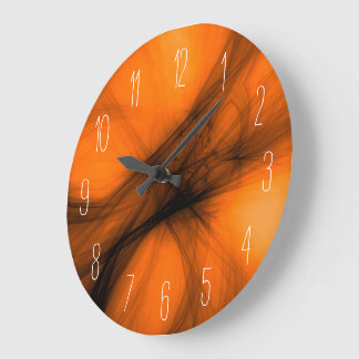 Abstraktes schwarzes Rauch - orange große Uhr