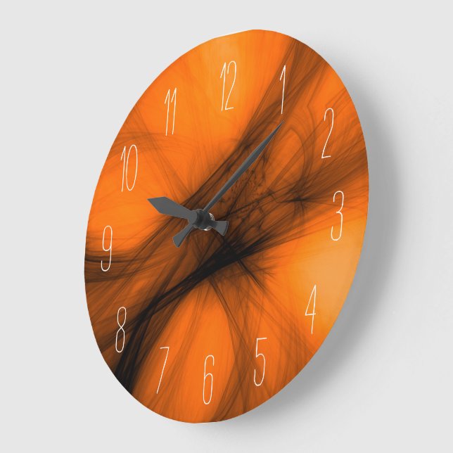 Abstraktes schwarzes Rauch - orange große Uhr (Winkel)