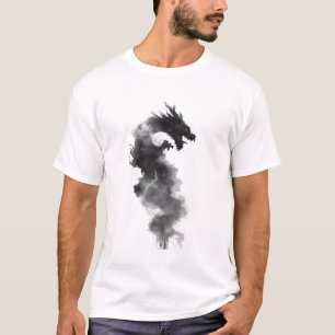 Abstraktes Schwarzes Tintenrauch-Drachen-Fantasy-T T-Shirt