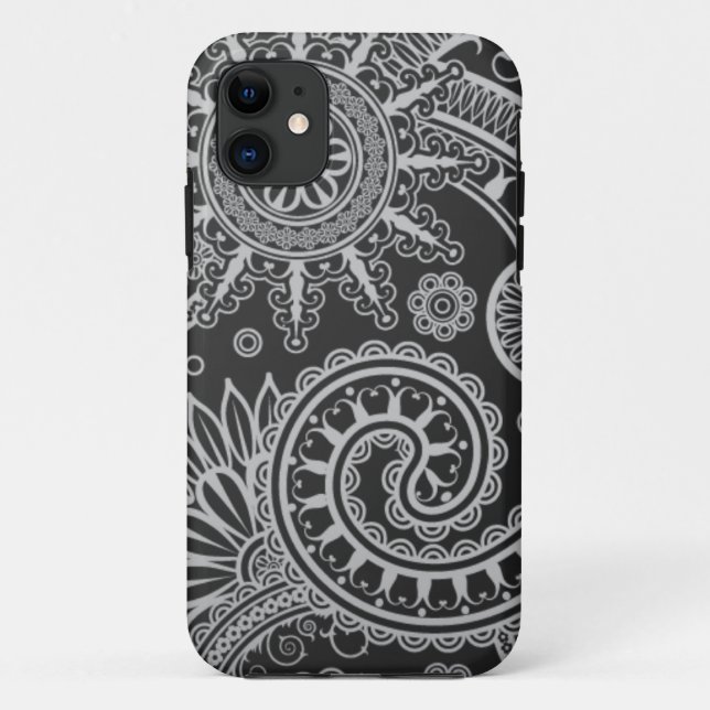 Abstraktes schwarzes und graues Blumenmuster Case-Mate iPhone Hülle (Rückseite)