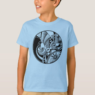 Abstraktes Schwarzweiss-zendala auf Kreis T-Shirt